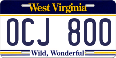 WV license plate OCJ800