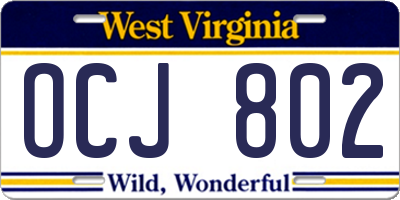 WV license plate OCJ802