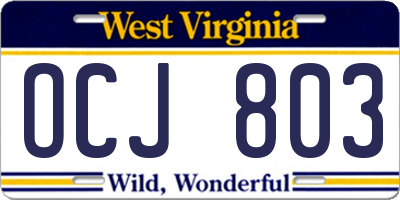 WV license plate OCJ803