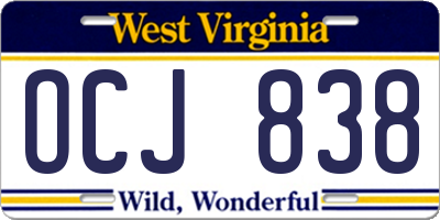 WV license plate OCJ838