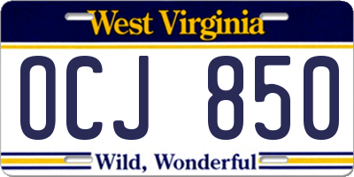 WV license plate OCJ850
