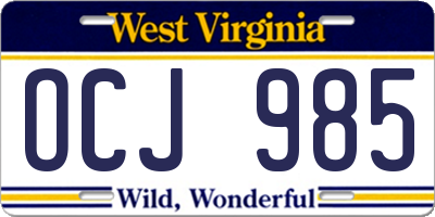 WV license plate OCJ985