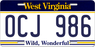 WV license plate OCJ986