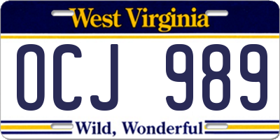 WV license plate OCJ989