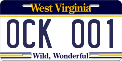 WV license plate OCK001