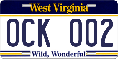WV license plate OCK002