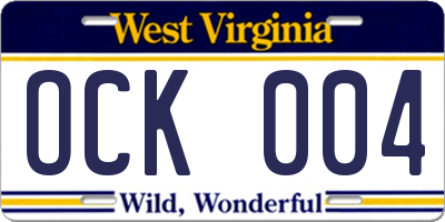 WV license plate OCK004