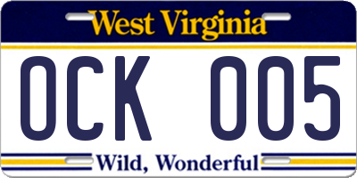 WV license plate OCK005