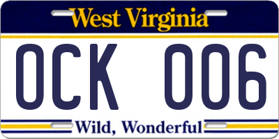 WV license plate OCK006