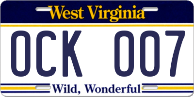 WV license plate OCK007