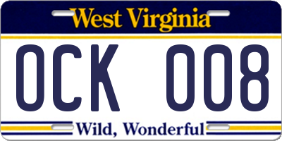 WV license plate OCK008