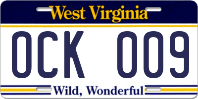 WV license plate OCK009
