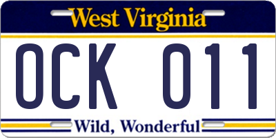 WV license plate OCK011