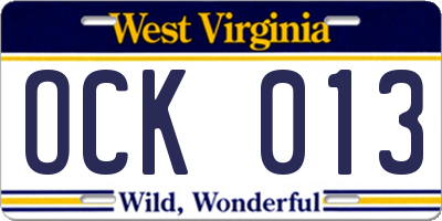 WV license plate OCK013