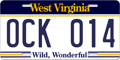 WV license plate OCK014