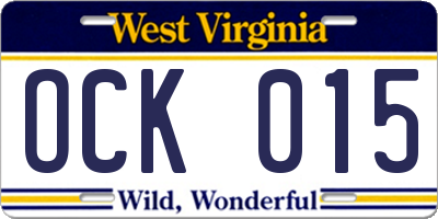 WV license plate OCK015