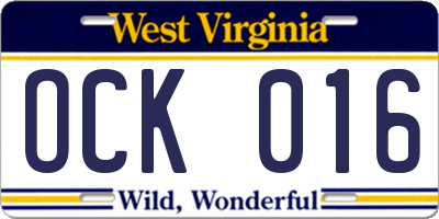 WV license plate OCK016