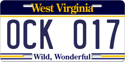WV license plate OCK017