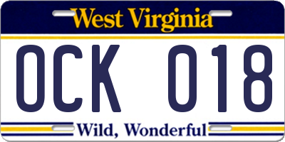WV license plate OCK018