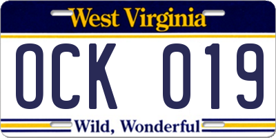 WV license plate OCK019