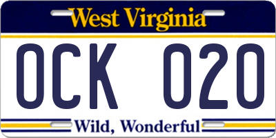WV license plate OCK020
