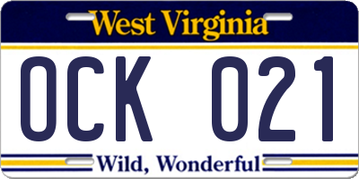 WV license plate OCK021