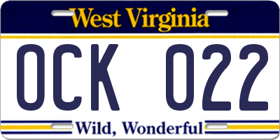WV license plate OCK022