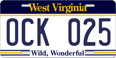 WV license plate OCK025