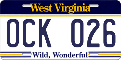 WV license plate OCK026