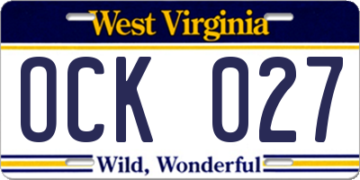 WV license plate OCK027