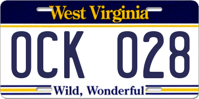 WV license plate OCK028
