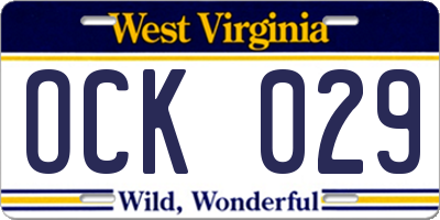 WV license plate OCK029