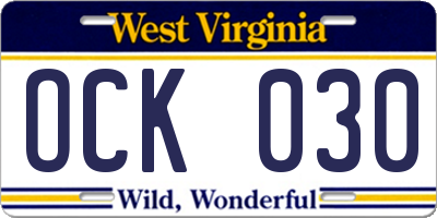 WV license plate OCK030