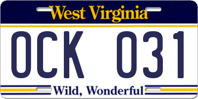 WV license plate OCK031