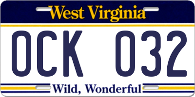 WV license plate OCK032