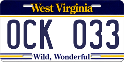 WV license plate OCK033