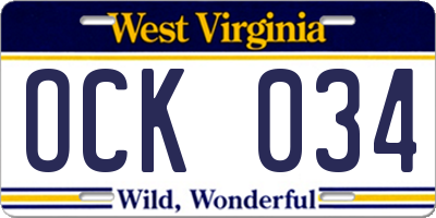 WV license plate OCK034