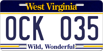WV license plate OCK035