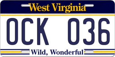 WV license plate OCK036
