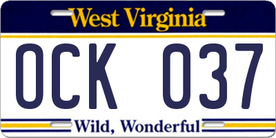 WV license plate OCK037