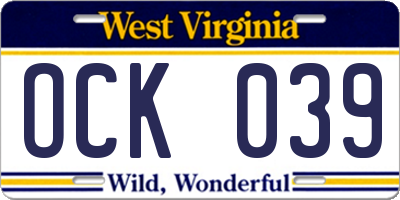 WV license plate OCK039