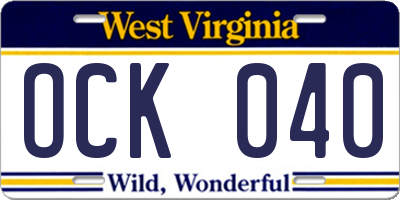 WV license plate OCK040