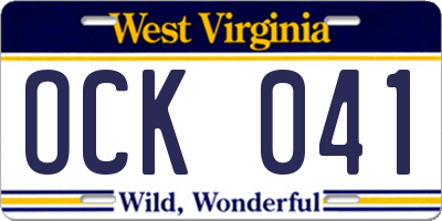 WV license plate OCK041