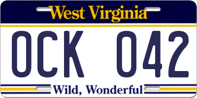 WV license plate OCK042