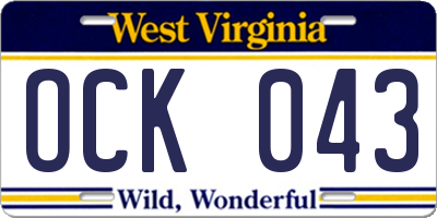 WV license plate OCK043