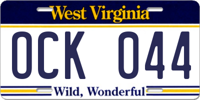 WV license plate OCK044