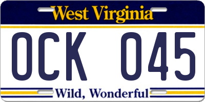 WV license plate OCK045
