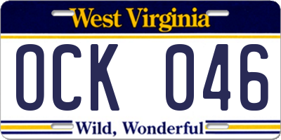 WV license plate OCK046