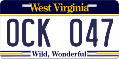 WV license plate OCK047