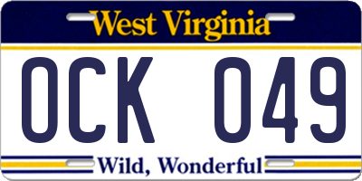 WV license plate OCK049